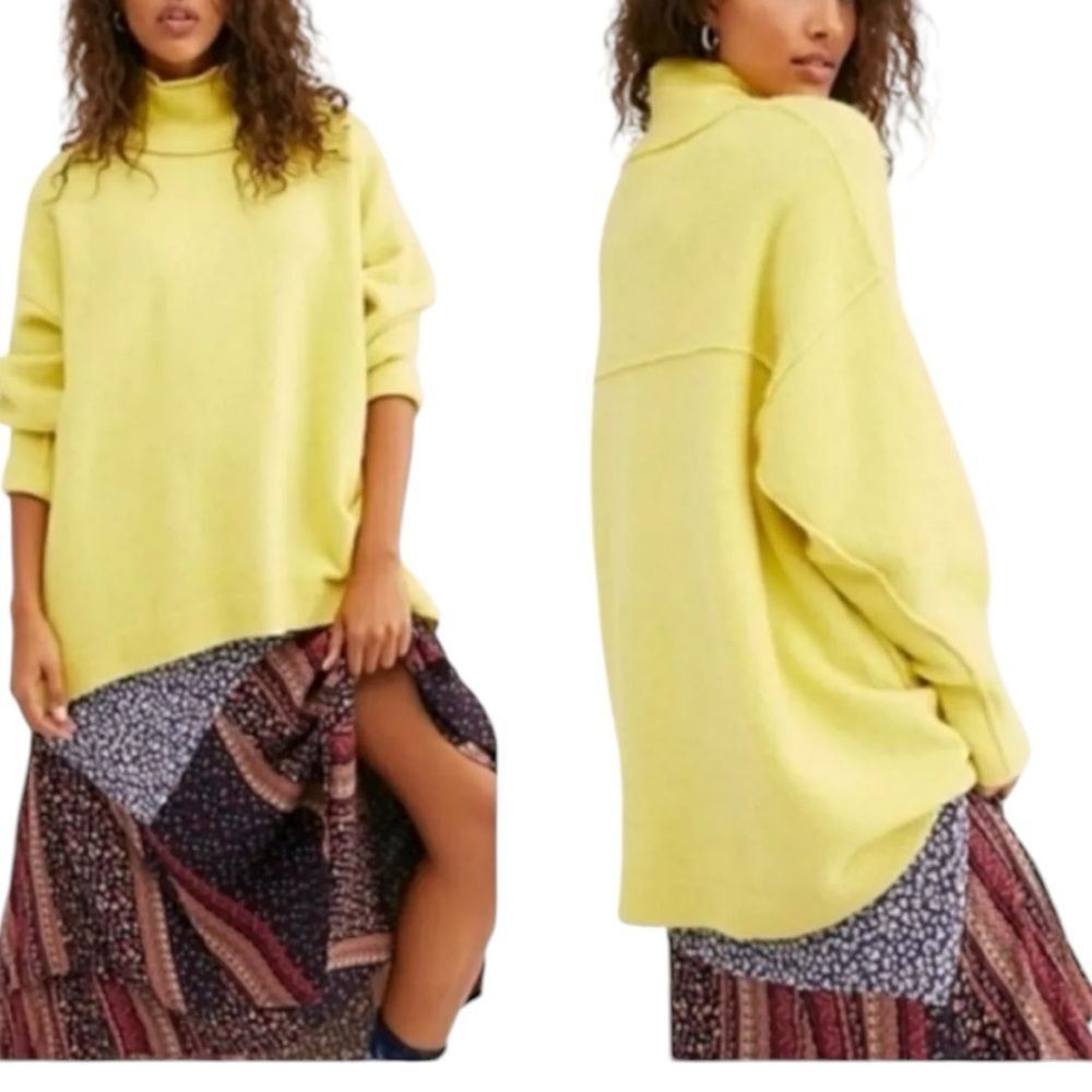 Free People Afterglow Mock Neck Lime Wool Blend Oversized XL Boho OB982299 Lime